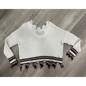 Cropped, distressed oversized knit‎ sweater BOHO Chic